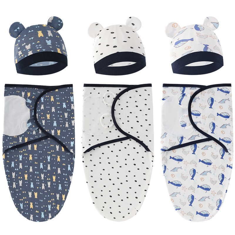 Foreign Trade European and American Newborn Swaddling Baby Spring Silkworm Sleeping Bag Delivery Room Swaddling Baby Anti-Jump Swaddling Towel Fetal Cap
