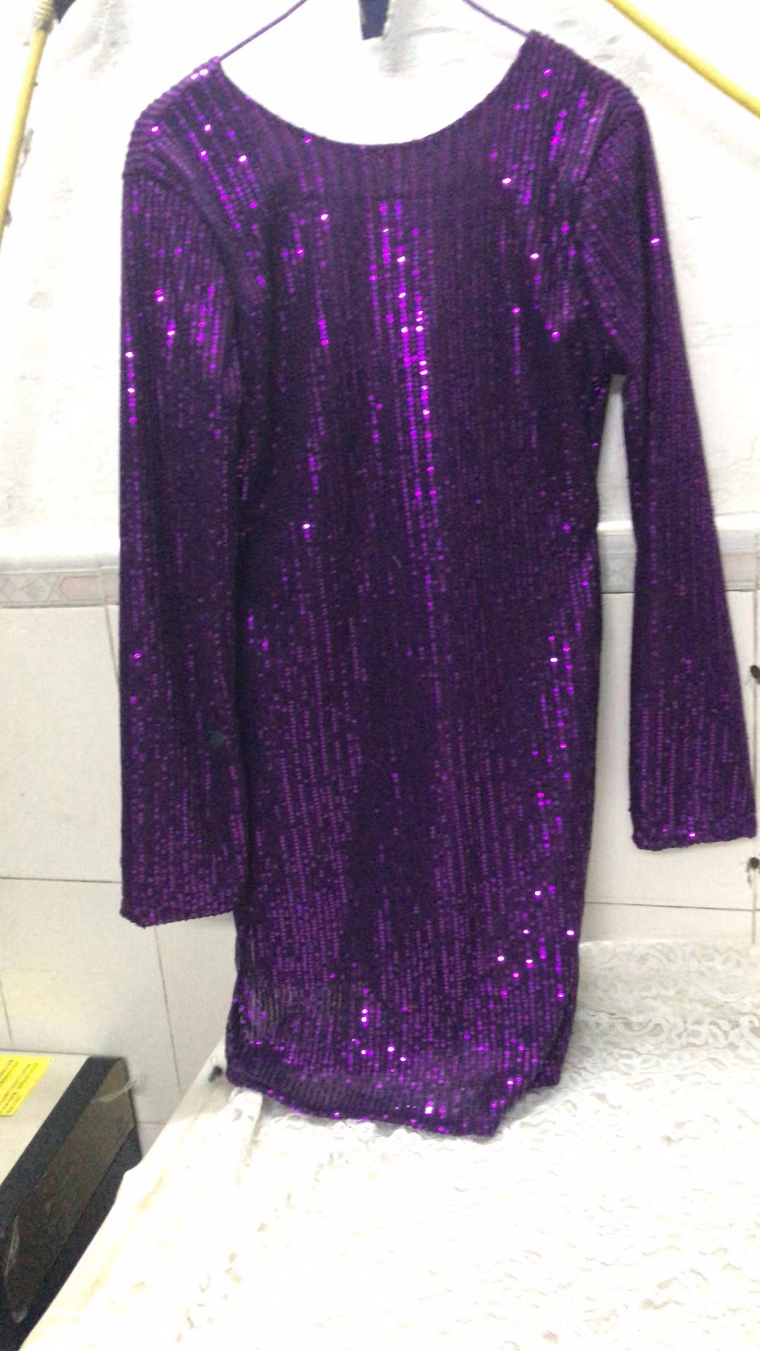 Women's Evening Dress Slim Fit Sequin Long Sleeve Backless Gold_voghion.com