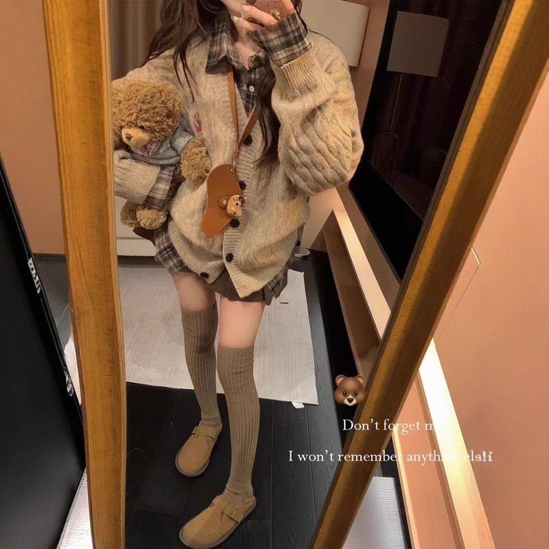 可补T8126学院风刺绣小熊毛衣开衫长70-仅供货经销商不退换|undefined