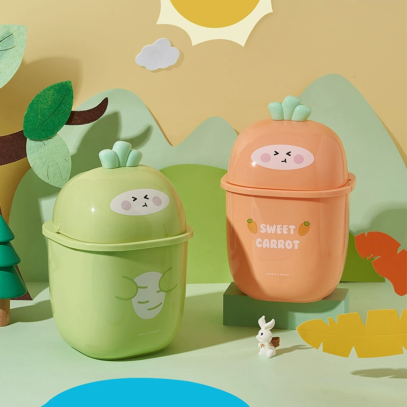 Мультяшная Редька настольное мусорное ведро Мини-Бытовая небольшая креативная корзина для мусора с крышкой для общежития спальня хранилище для мусора