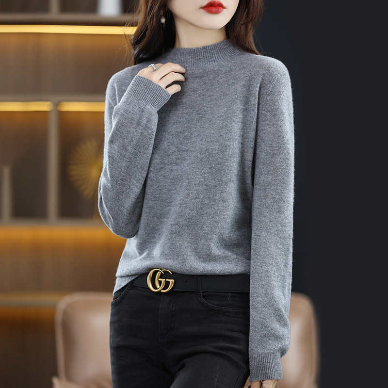 Primavera camisa de fondo popular suéter de las mujeres medio cuello alto suéter de color sólido de moda todo-fósforo entrega de una sola pieza image 13
