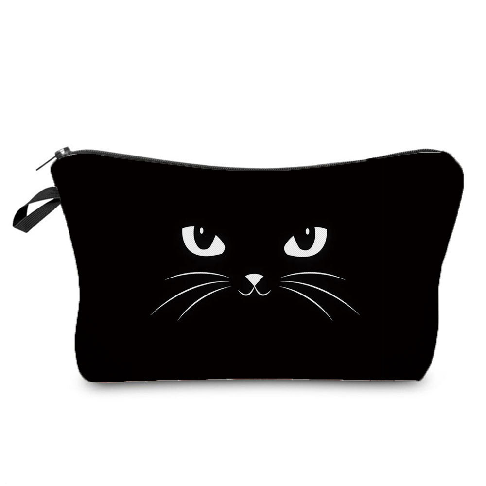 All Seasons Season New Black Cat Printed Travel Simple Wash Bag Women's Cosmetic Bag Travel Portable Zipper Storage Bag Printable