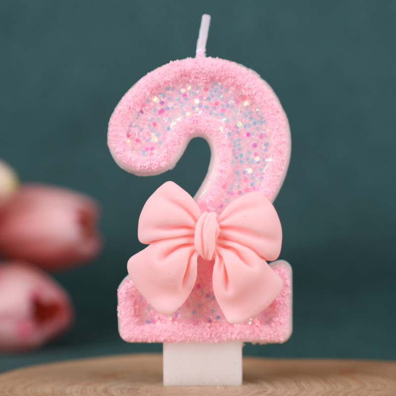 国境を越えた売れ筋のピンクのリボンデジタル誕生日キャンドルケーキデコレーション1歳の手作り誕生日キャンドル0-9|undefined