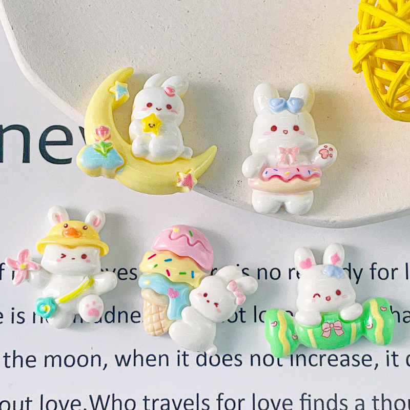 Nueva historieta brillante Luna conejo resina Accesorios helado DIY crema pegamento etiqueta engomada del refrigerador horquilla al por mayor