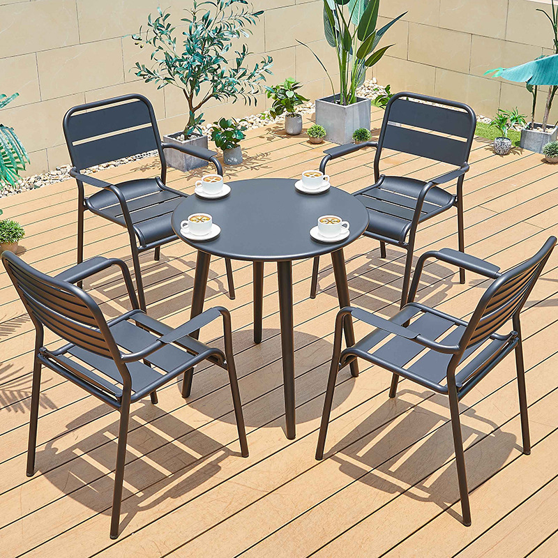 Mesas y sillas para exteriores, combinación de mesa de centro sencilla para ocio al aire libre, mesas y sillas de aleación de aluminio impermeables y resistentes al sol para jardín y patio al aire libre image 13