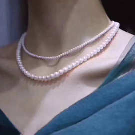 珍珠项链轻奢设计感小众韩国复古双层锁骨链高级时尚新款女配饰