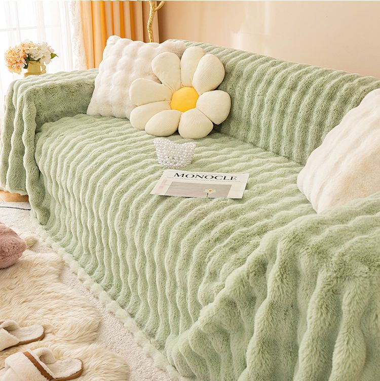 Simple Style Solid Color Rabbit Plush Sofa Covers Couch & Sofa Decor display picture 2