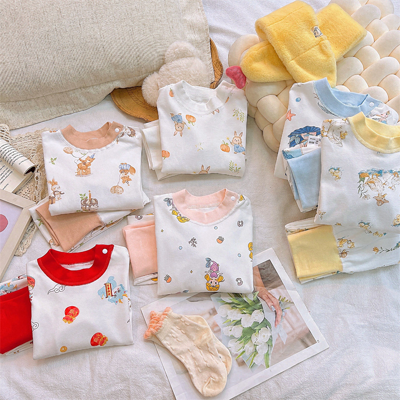 Conjunto de ropa interior para niños otoño nuevo bebé peinado algodón puro bebé cintura alta protección del vientre ropa de otoño pantalones largos ropa para niños