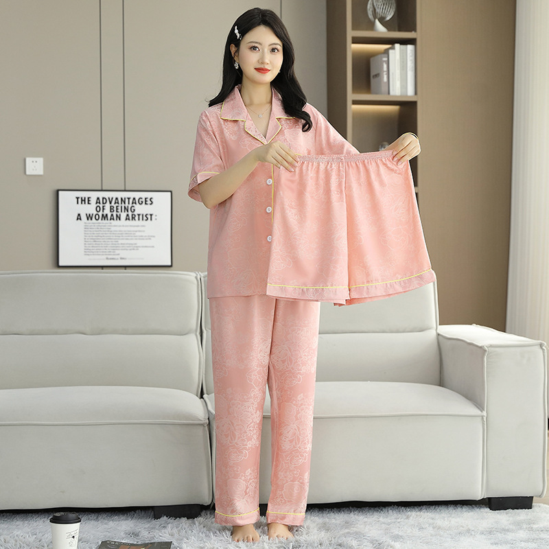 사쿠라 핑크 복숭아꽃 자카드(반소매, 바지, 반바지)