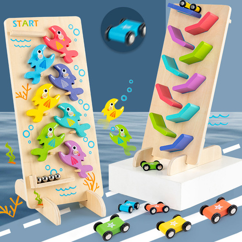 Gliding track educational speed gliding car 7-story slide visual tracking parking lot children's wooden educational toy