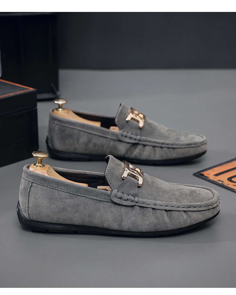New frosted suede lazy man slip-on small leather shoes loafer driving shoes man_voghion.com