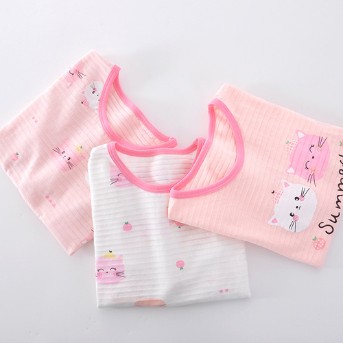 Children's bamboo cotton home clothes set  new girls long-sleeved air-conditioned clothes baby autumn clothes and long pants set