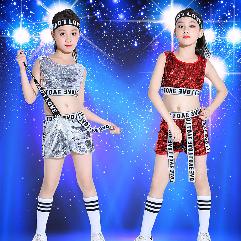 Children sequined costumes hiphop dance suit private dance
