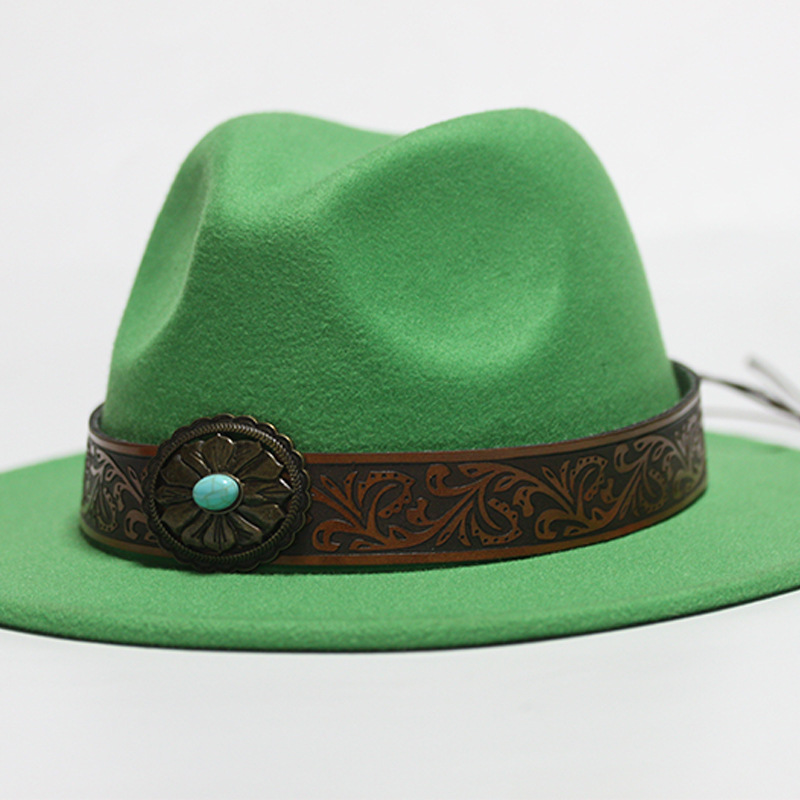 Nuevo sombrero Pu Correa remachada sombrero con sombrero vaquero de piedra elástica sombrero de fieltro cinturón de tejido modelo Pu sombrero con accesorios