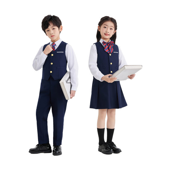 Kindergarten Garden Clothing British Style Primary School Students' School Uniform Vest suit Long Sleeve Chorus Clothing Performance Clothing for Boys and Girls