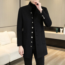 羊毛呢子中式大衣男士2024秋冬季新款立领中长款风衣休闲外套男装