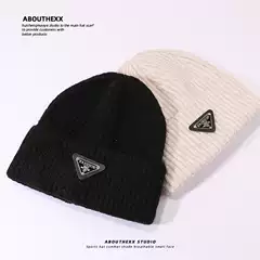 European and American Fashion Wool Hat Women's Triangle Label Warm Knitted Hat Couple's Pullover Cap Cold-proof Hat Men's Autumn and Winter