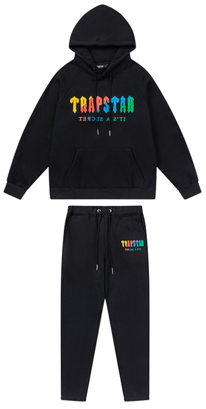 Trapstar Rainbow degradado carta cabeza de tigre bordado con capucha suéter pantalones largos deportes casual traje forrado de lana