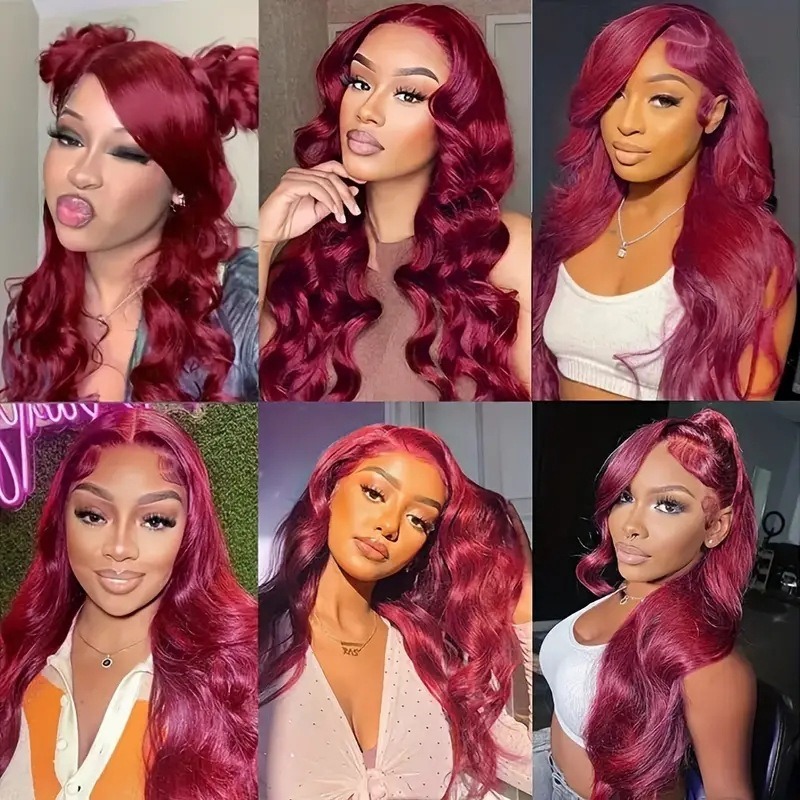 Burgunder Rote Synthetik Lace Front Perücke Mit Body Wave_voghion.com