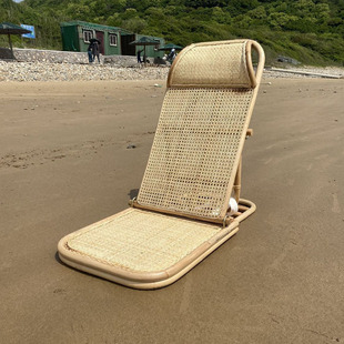 Real Rattan Seat Backrest Folding Beach Chair Leisure Floor Chair Small Chair Strap