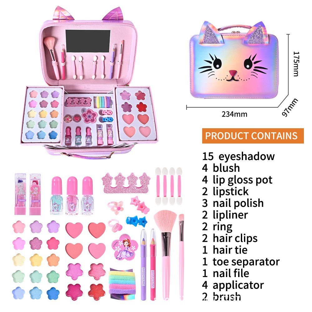 Miss Young transfronteriza venta caliente portátil chicas reciclables PU rosa maquillaje conjunto de maquillaje regalo