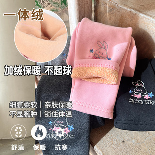 Children's warm leggings, rabbit, cartoon tights, keep warm trousers, new collection, with embroidery, slim fit