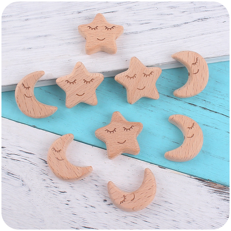Nuevo bebé suministros de haya estrella Luna sonriente Cara modelado creativo DIY chupete cadena mordedor pulsera Accesorios