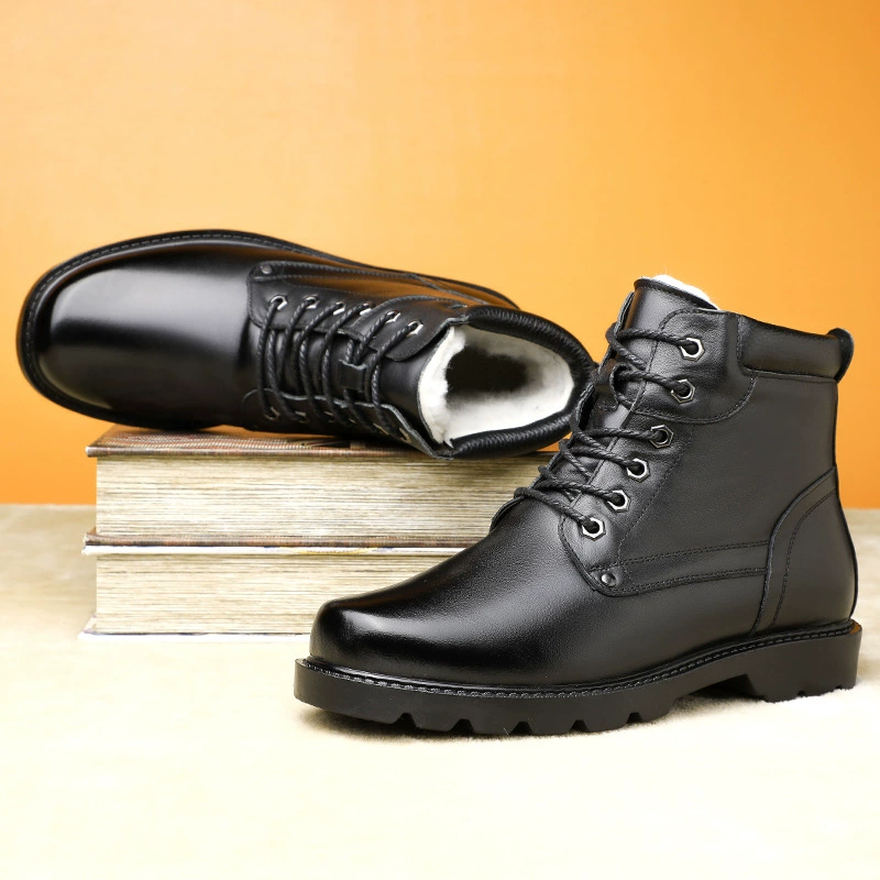 Demi-season fleece keep warm boots, high leather footwear, soft sole