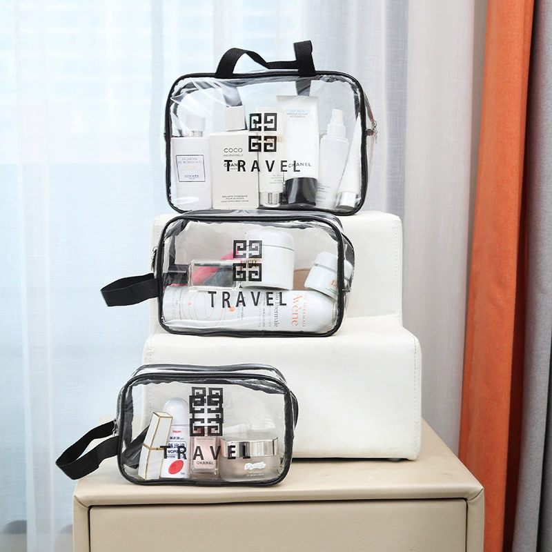 Transparent waterproof storage system, handheld cosmetic bag, set, 3 piece set