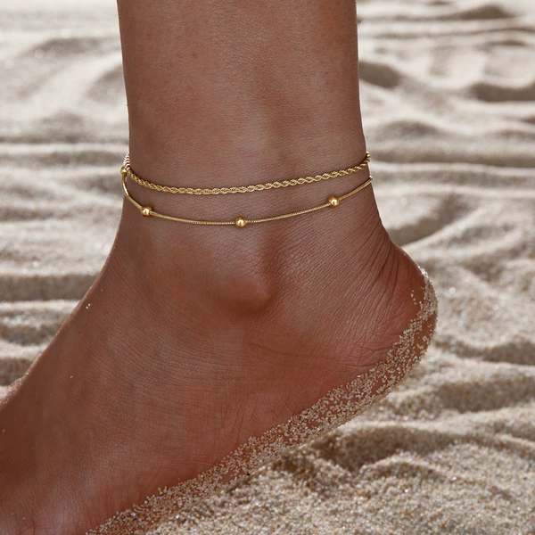 Round beads with pigtail, ankle bracelet
