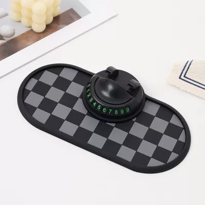 Car Dashboard Anti-Slip Mat, Washable, Anti-slip mat - scalloped-gray-plaid