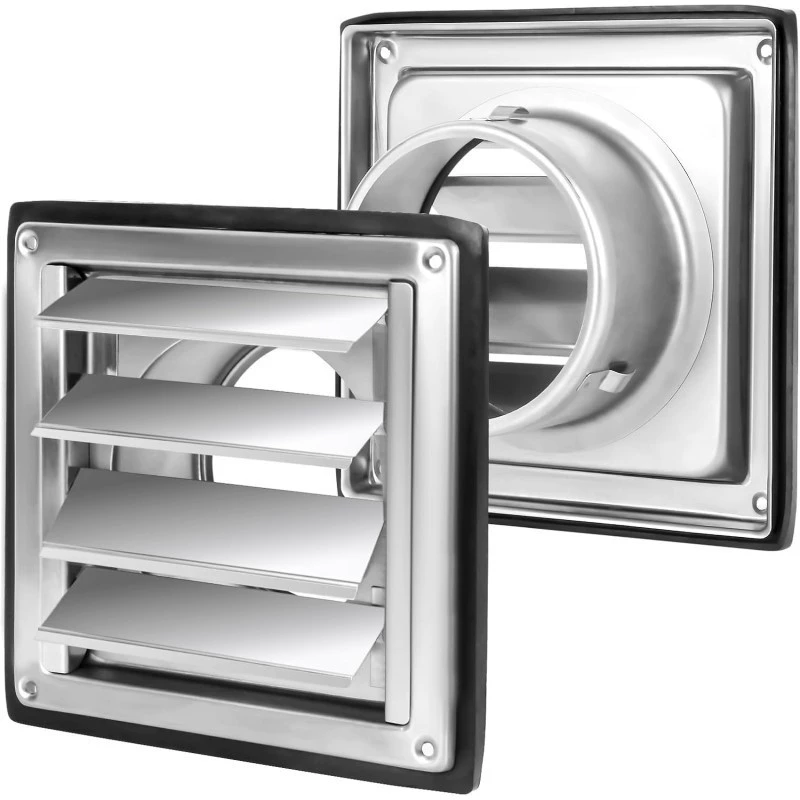 Наружная настенная подвижная квадратная вентиляционная решетка из нержавеющей стали, вытяжной вентиляционный колпак, обратный клапан, жалюзи, ветрозащитная и непромокаемая крышка