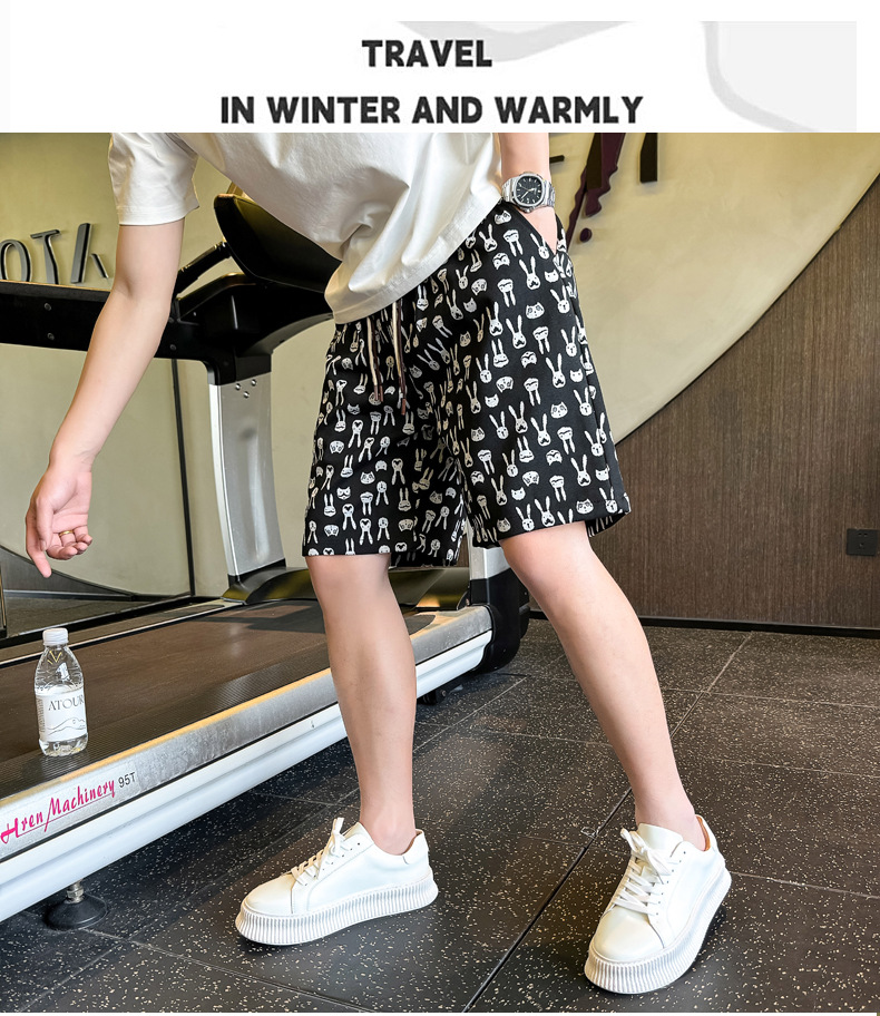 Men's Clothing Men's Cool Stylish All Over Cartoon Bunny Head Summer Trendy Loose Fitting Five Point Pants Versatile Beach Shorts_viptrois.com