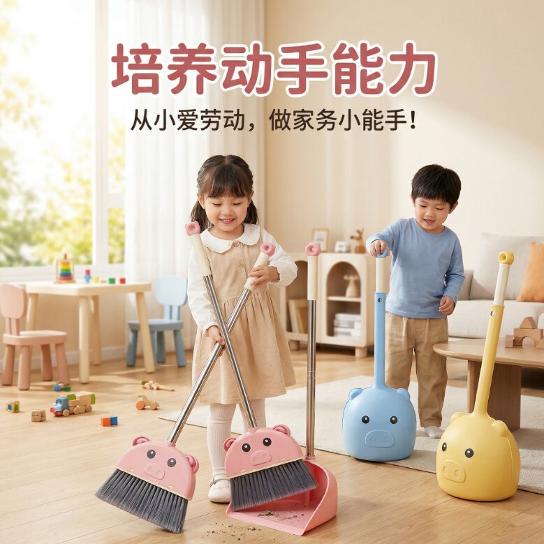 Cartoon Pig Children's Broom and Dustpan Set, Thick and Durable, for Home Use, Kindergarten Early Education, and Labor Tools Cartoon Pig Children's Broom and Dustpan Set, Thick and Durable, for Home Use, Kindergarten Early Education, and Labor Tools