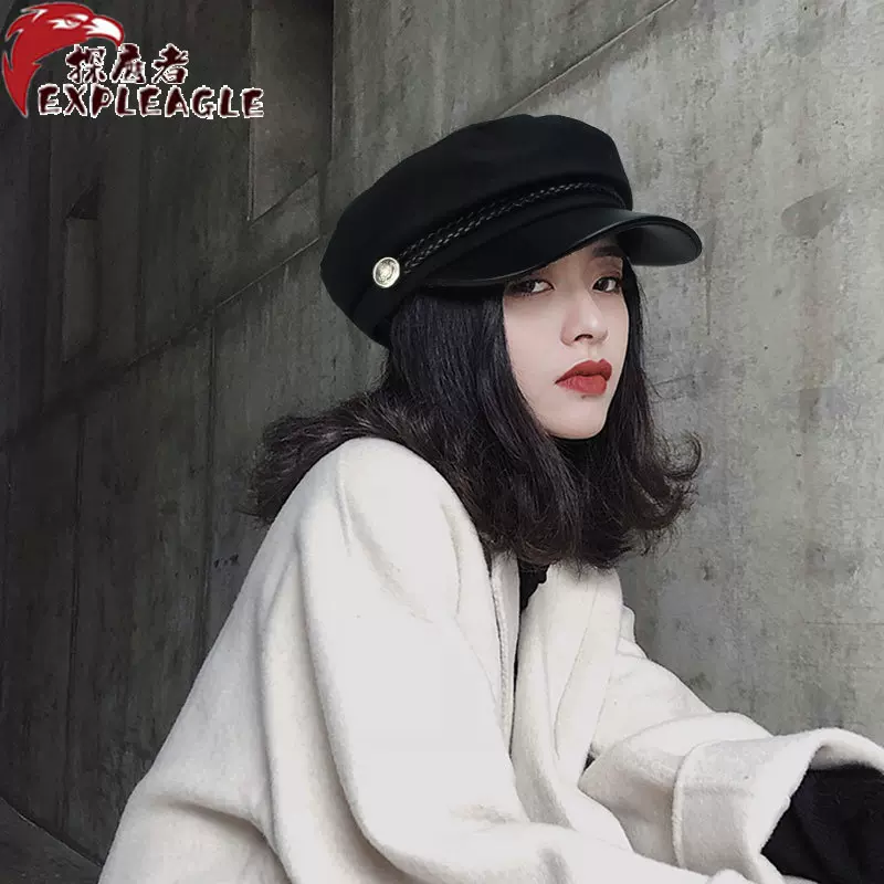 春秋季复古贝雷帽女pu皮质纯色百搭画家帽子冬天韩版网红款八角帽