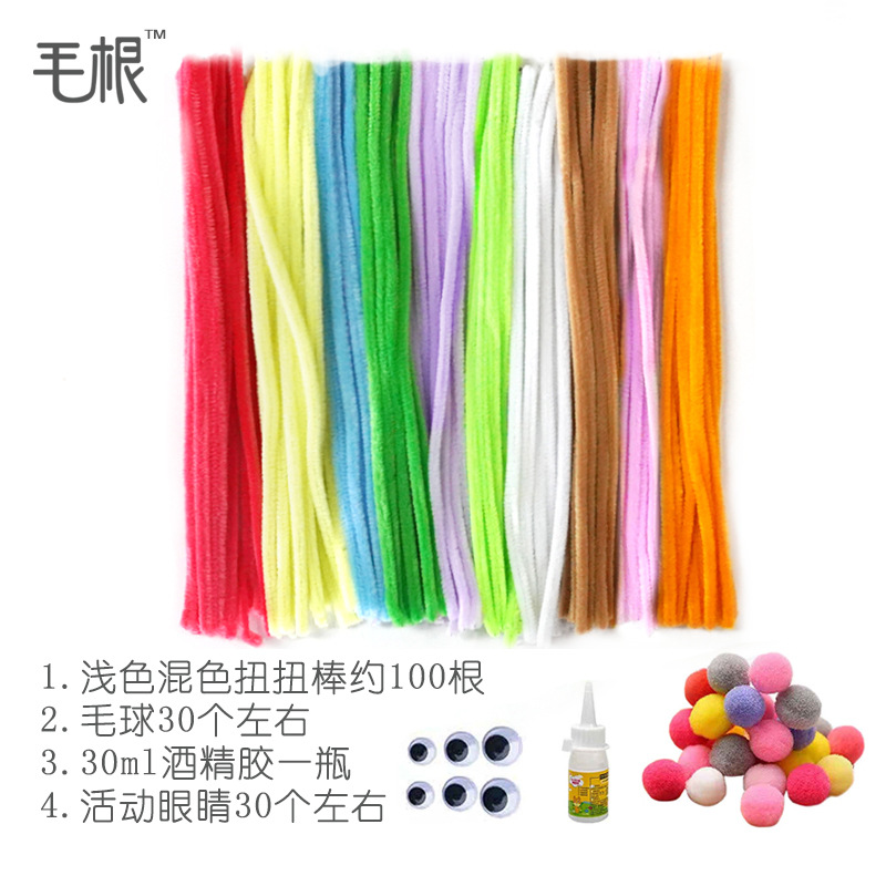 Fábrica al por mayor [marca de la raíz del pelo] Cifrado Twist stick pelo raíz lana raya ramo DIY paquete de material hecho a mano de los niños