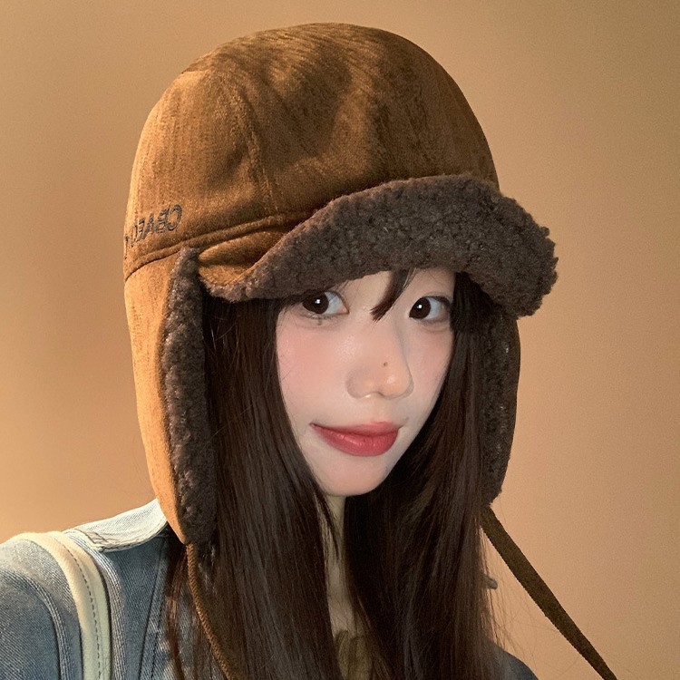 日系甜美百搭灯芯绒雷锋帽秋冬户外出行护耳帽防风复古保暖帽子女|undefined