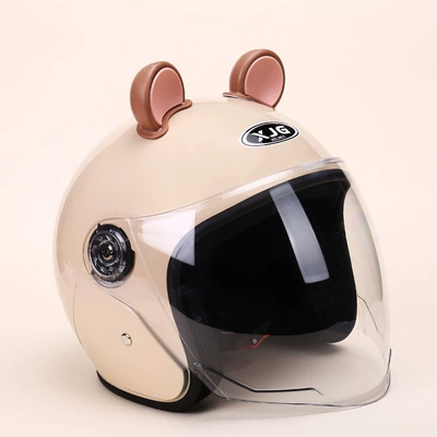 Universal Safety Helmet, Motosiklet kaskı (dəbilqə) - khaki-brown-bear-ears-cold-protection-and-warmth-hd-clear-lenses