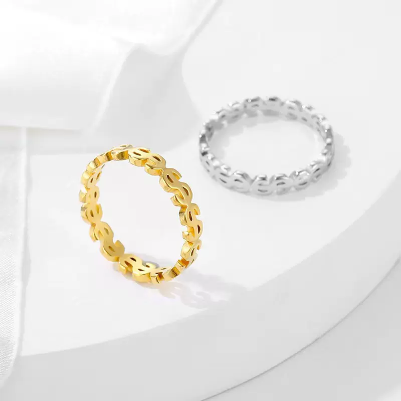 爆款招财转运美元镂空钛钢戒指ins风高级轻奢时尚简约气质18k指环