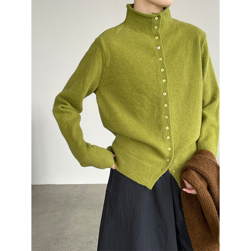 Taochuan Korean Half-High Collar Square Button Knitted Cardigan Women's 25 Winter Lazy Style Slim Sweater Top Yl065