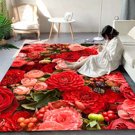 X70T玫瑰客厅地毯卧室床边毯满铺大面积沙发茶几垫浪漫红色花瓣飘