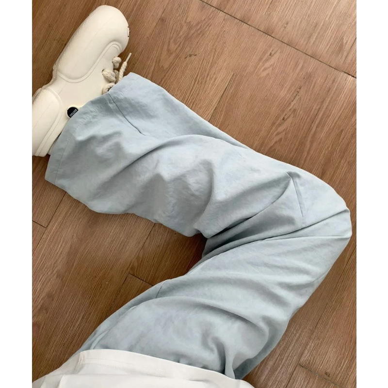 Light Blue Milk Silk Yamamoto Pants for Women, Summer 2026 Model, Petite High-Waisted Ice Silk Wide-Leg Pants with a Relaxed Acetate Texture