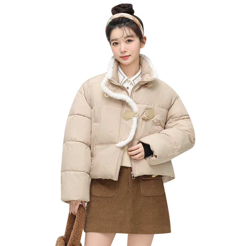 Europa y los Estados Unidos de invierno coreano cuello alto engrosado chaqueta de piel de cordero chaqueta de fijación chaqueta de algodón de plumón de mujer pequeña moda chaqueta de viento