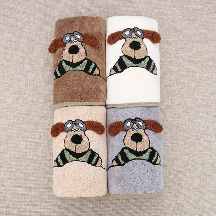 2024 New cartoon dog coral fleece towel bath towel suit absorbent dry hair cross-border gift Net red Bath home