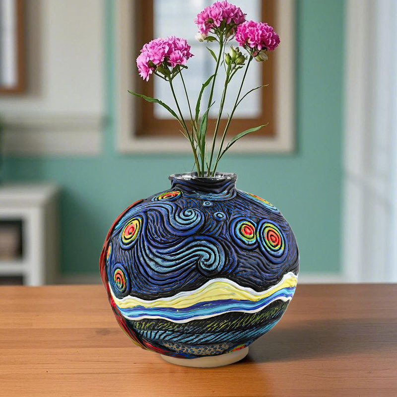 Overseas Hot Selling Van Gogh Art Inspiration Starry Night 3 Piece Set Resin Vase Home Desktop Flower Ornaments Decorations