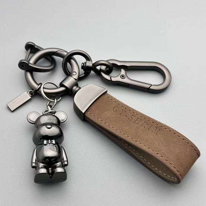 かわいいアニメの熊の暴力的な熊の金属のキーホルダーの男女の自動車のペンダントのキーホルダーの高級な革紐は掛けます。|undefined