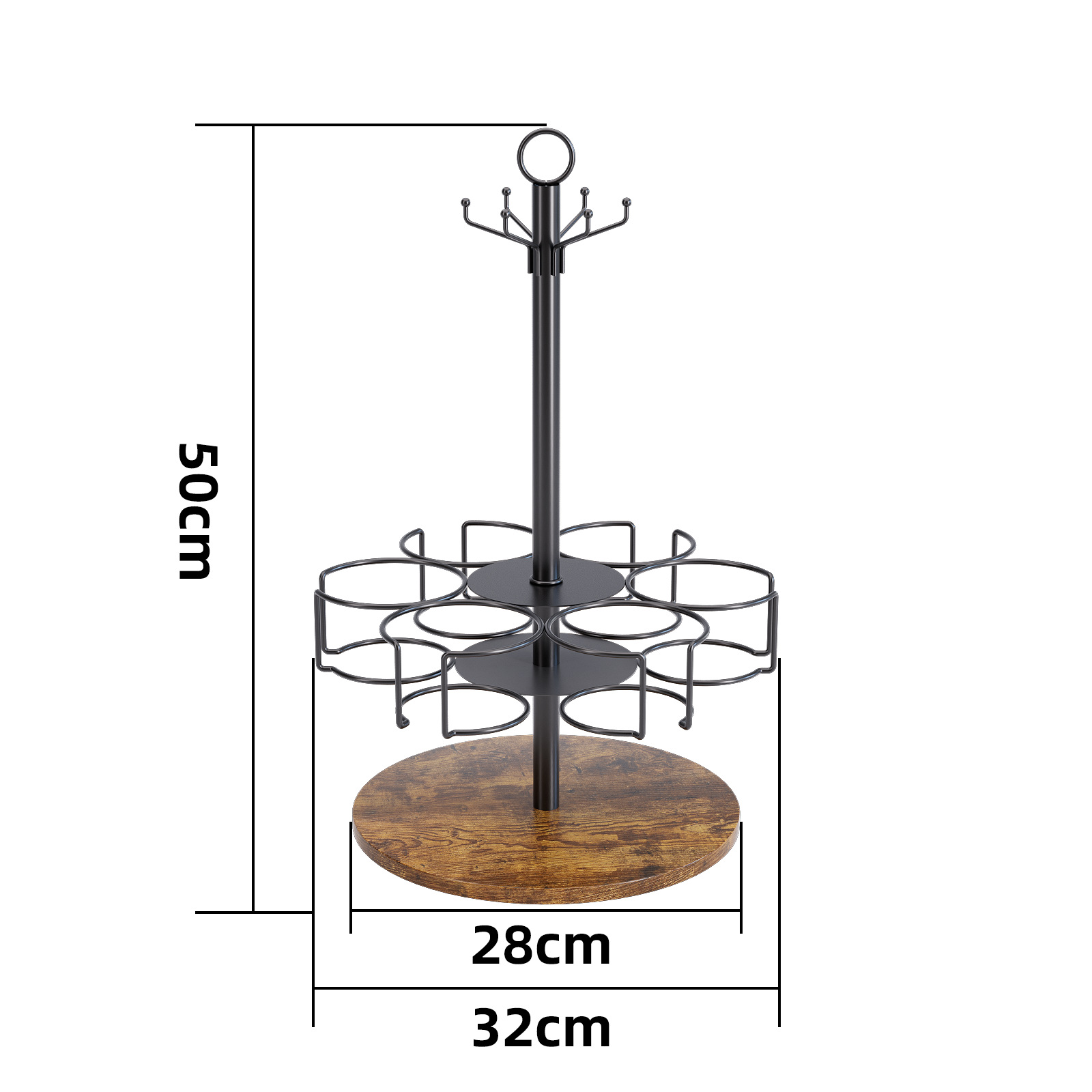 후크가 달린 회전 나무판 6컵 모델 블랙 [TY-BJ-07]