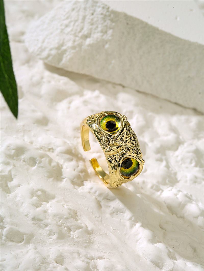 Aogu Cross-border Supply Copper Plating 18k Gold Vintage Bohemian Style Personality Owl Jewelry Open Ring display picture 8