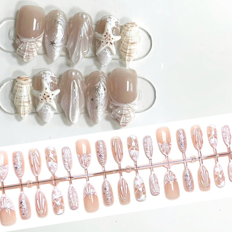 White Ocean Shell Stereo Wearable Nail Ins Niche Design Nail Patch Gentle Summer Seaside