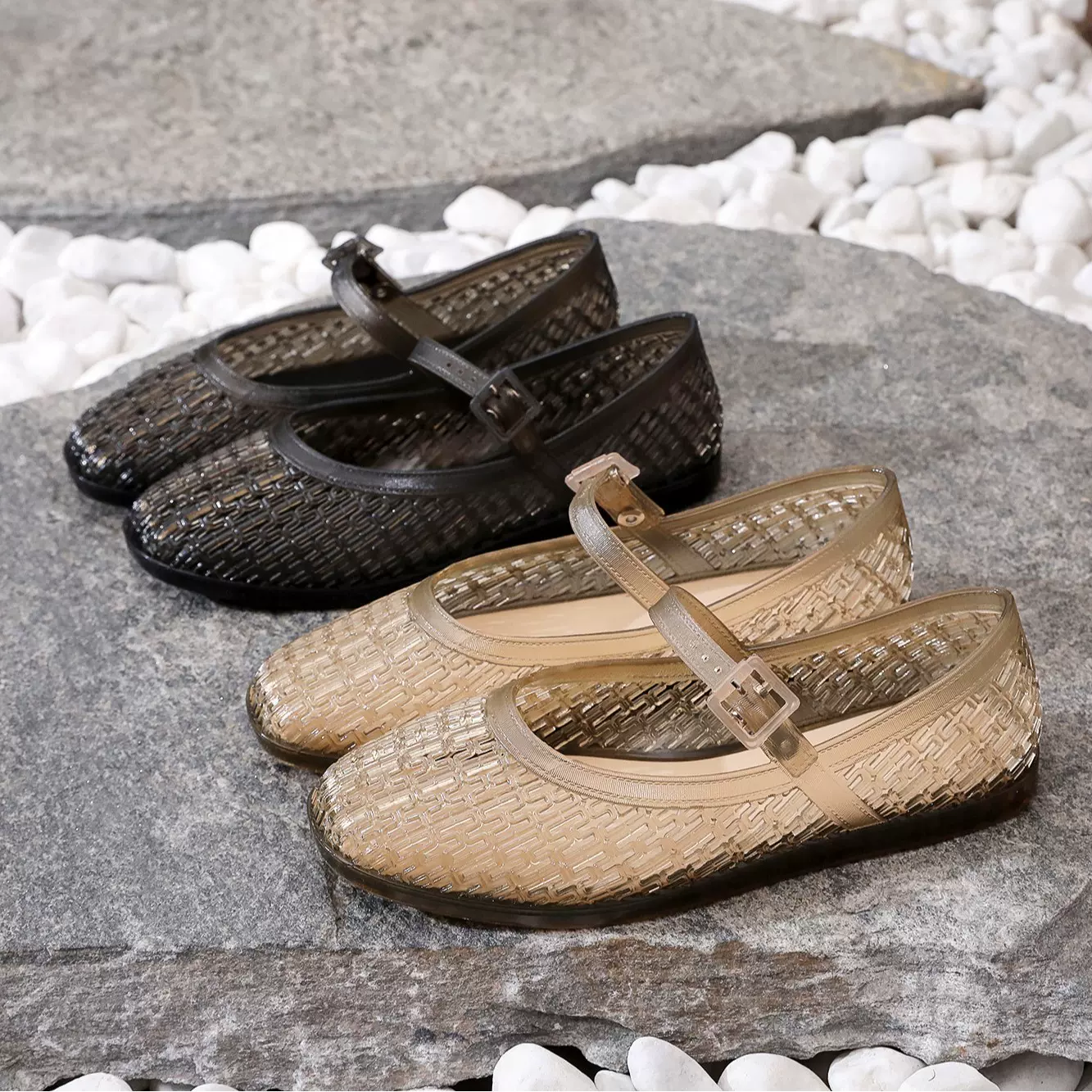 新款网面单鞋平底法式奶奶鞋玛丽珍女一字扣芭蕾鞋果冻鞋平底舒适